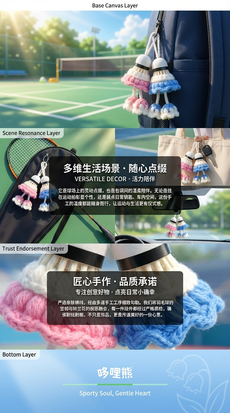 手工编织毛线钩织羽毛球钥匙扣背包挂件饰品运动风礼品批发详情3