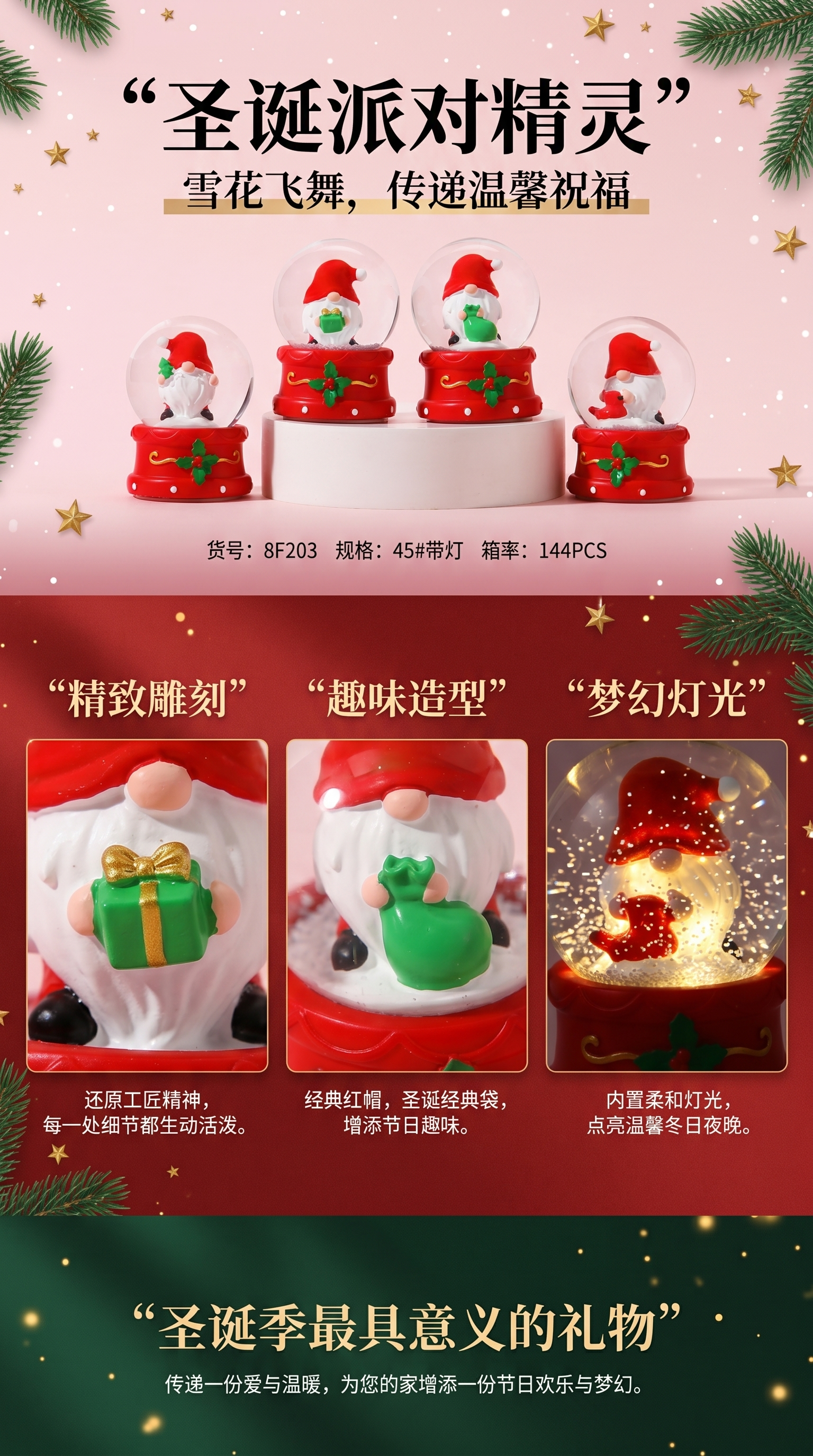 圣诞派对精灵雪景球摆件装饰品节日礼物家庭装饰详情1