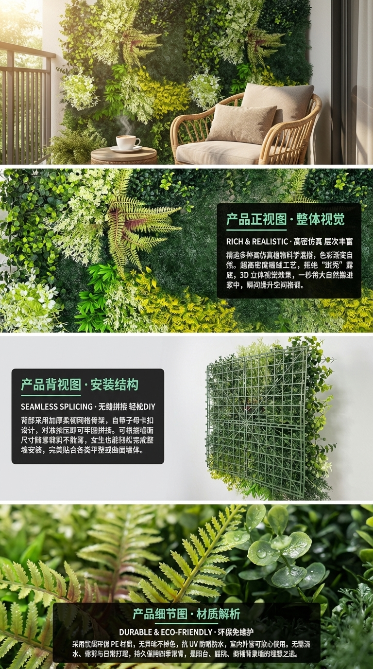Artificial plant walls for indoor and outdoor landscaping and decoration, artificial turf, artificial flower walls, company shopping mall image walls, partitions, background green plant walls pic 2