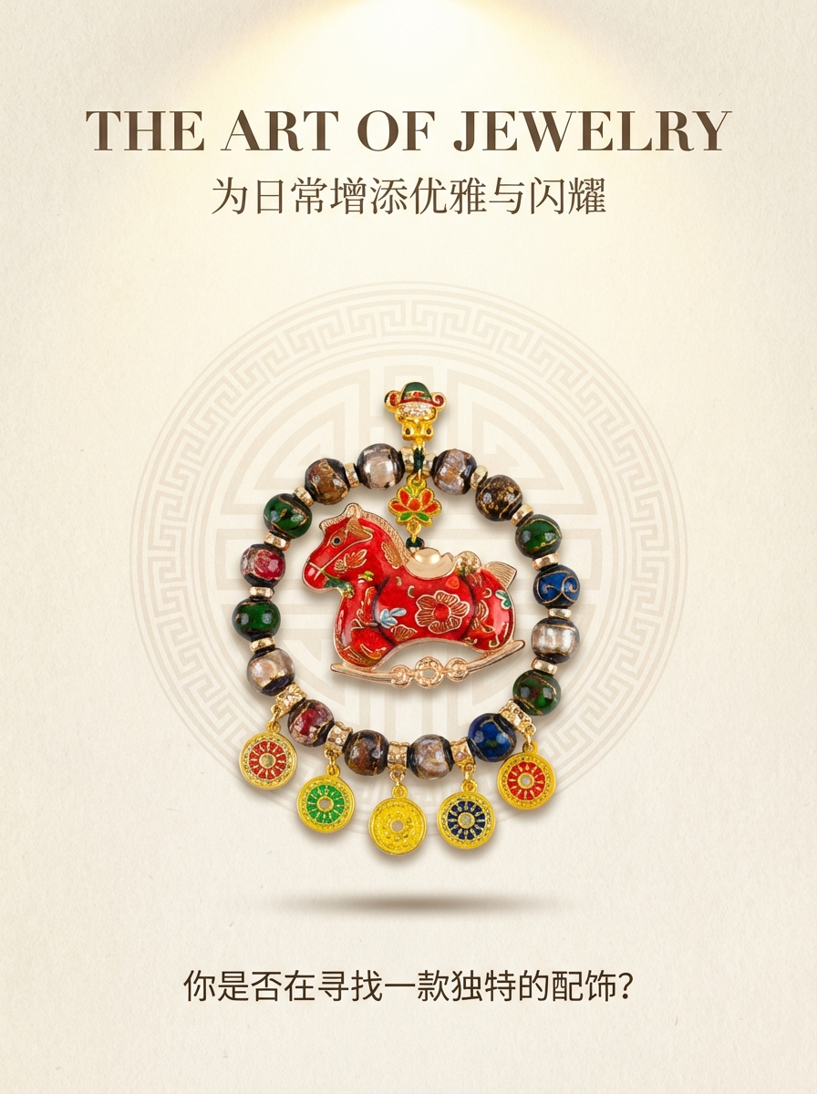 The new Chinese-style intangible cultural heritage of the Year of the Horse, Song Brocade Horse Year car hanging with Five Directions of the God of Wealth in glass style, starting from one. pic 1