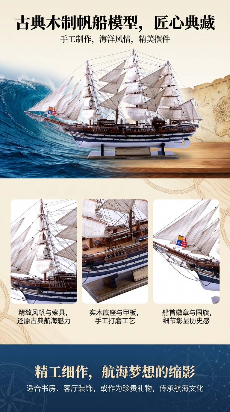 航海模型拉网船徽章轮船1:200比例模型套件韦斯普奇号149*33*97详情1