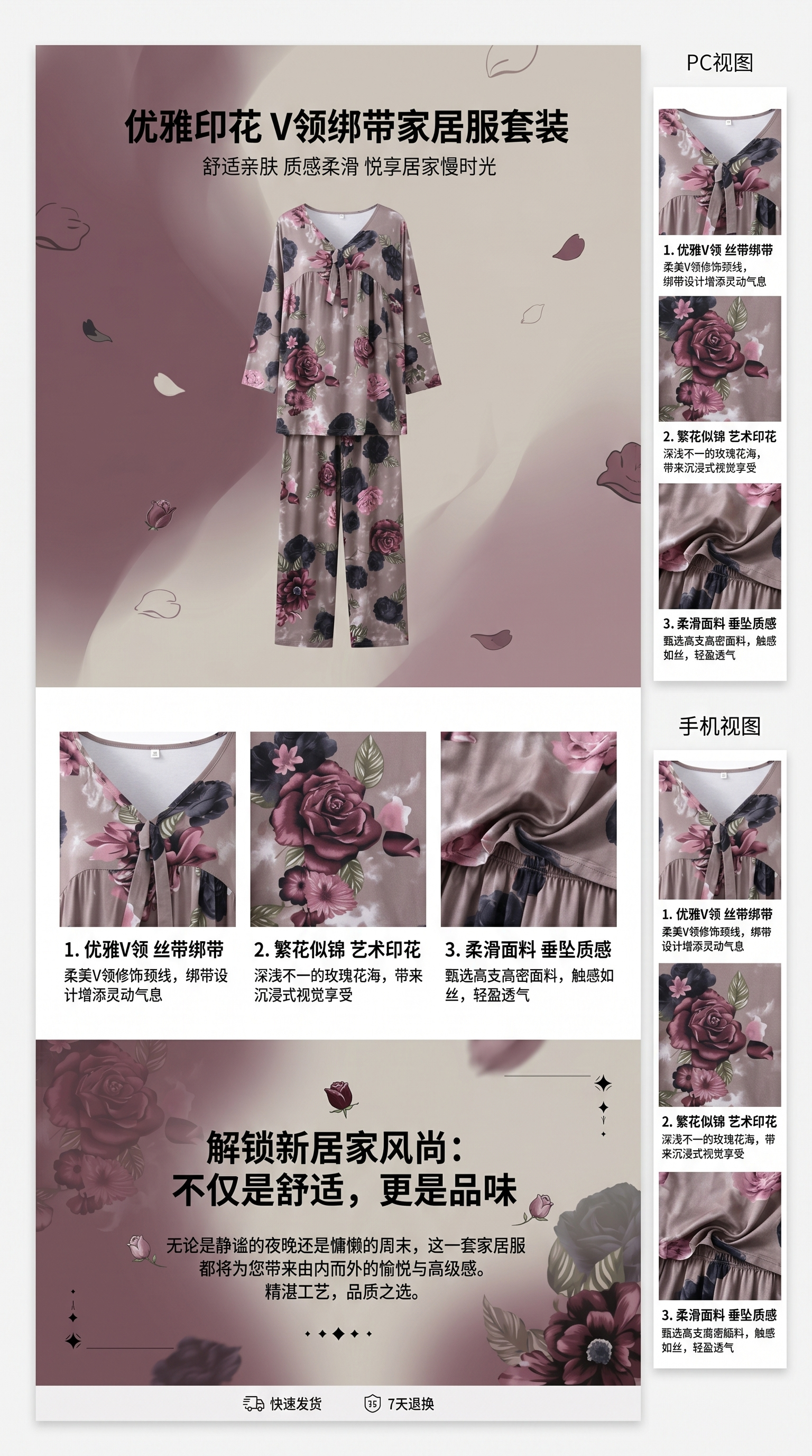 Floral pattern women's summer floral home wear slimming and form-fitting daily wear pajamas women's summer pic 1