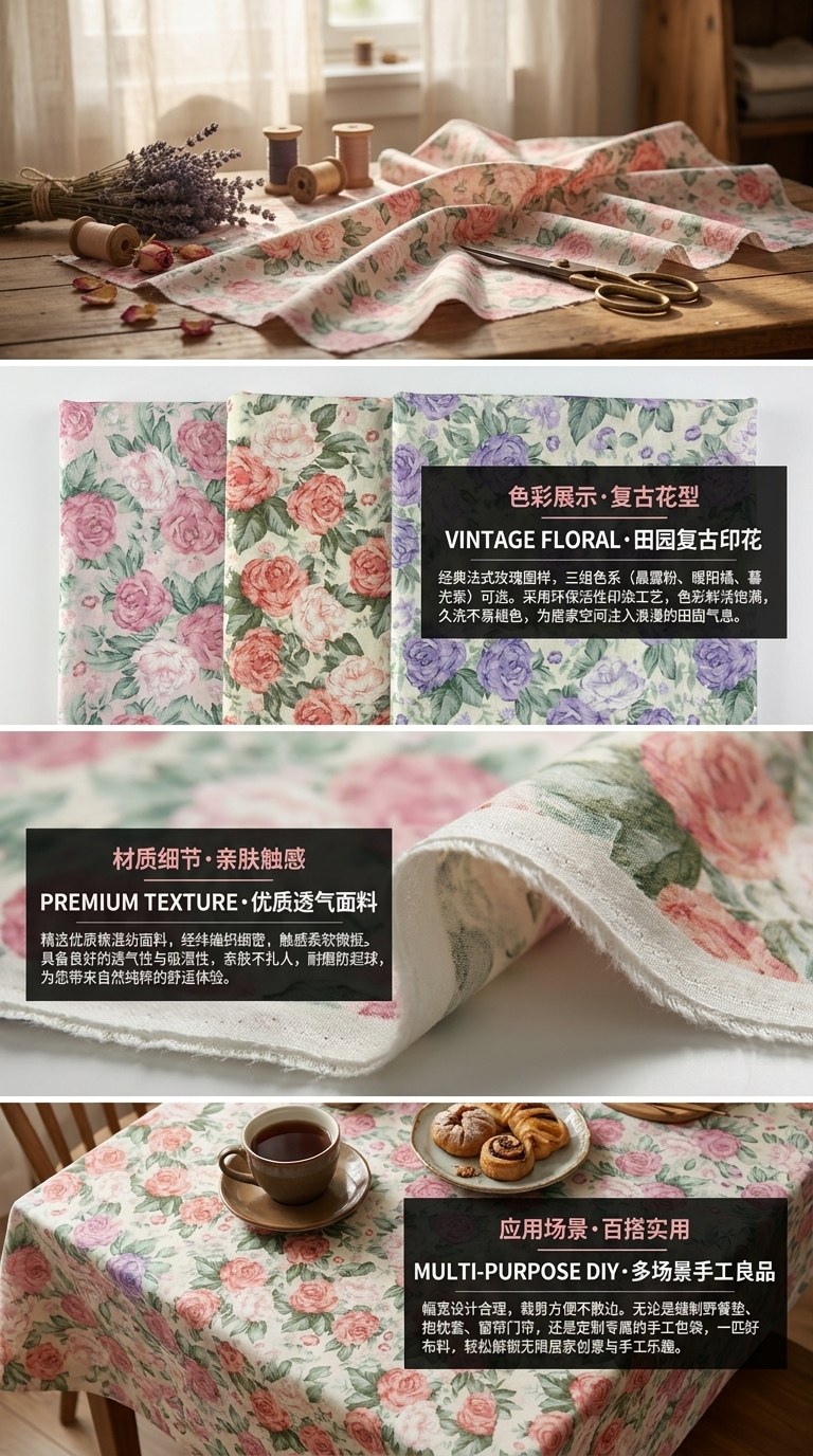 花卉图案布料 优质棉质家居服面料 适合制作连衣裙3091305937详情2
