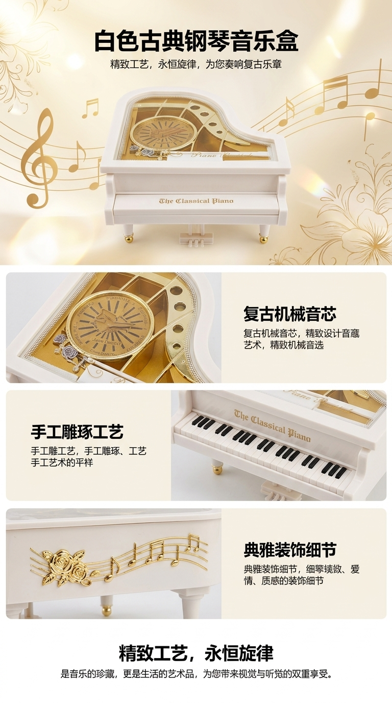 钢琴造型音乐盒 悦耳旋律 音乐礼盒 优雅摆件 家居装饰品详情1