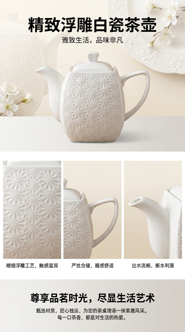 A simple Nordic-style white ceramic teapot and tea set for home use pic 1