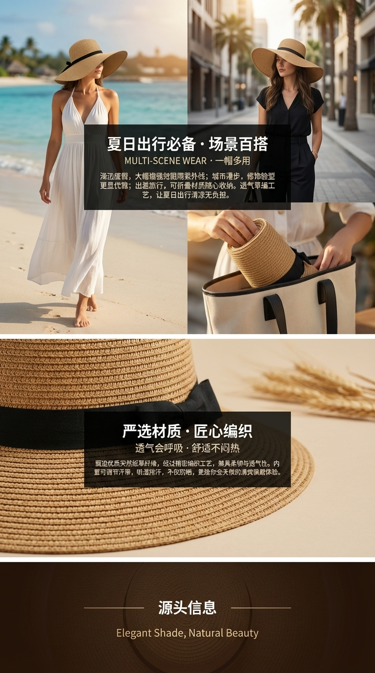 Summer ladies' beach hat, sun visor, wide-brimmed straw hat, simple, casual, versatile, foldable hat, bow sun hat pic 3