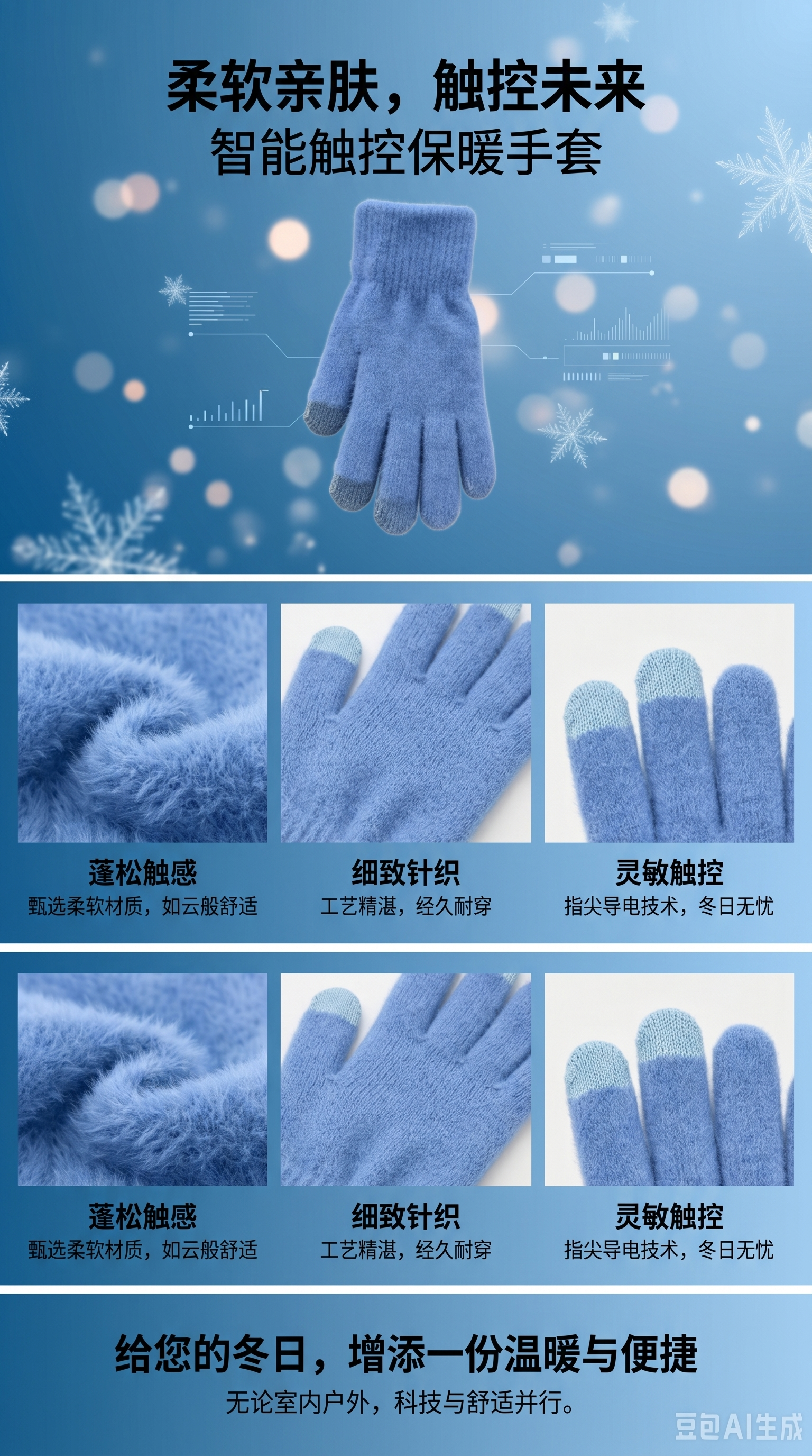 The thickened blue plush gloves are warm, anti-slip and suitable for women in autumn and winter pic 1