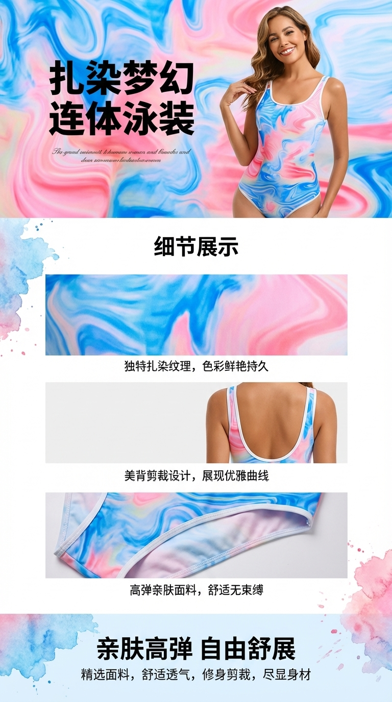 彩色泳衣女性模特kk树沙滩装比基尼女露背性感修身泳装142726943详情1