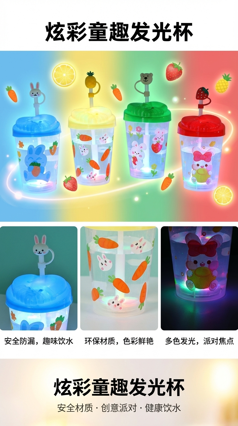Cartoon cute baby straw cup, luminous children's drinking cup, pp straw, high appearance level water cup, student plastic cup 2301-13H-2*400ML pic 1