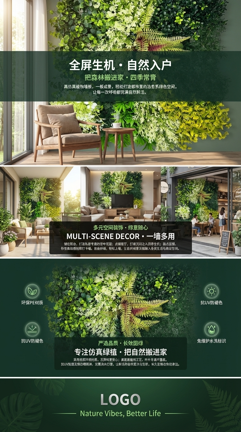 Artificial plant walls for indoor and outdoor landscaping and decoration, artificial turf, artificial flower walls, company shopping mall image walls, partitions, background green plant walls pic 3