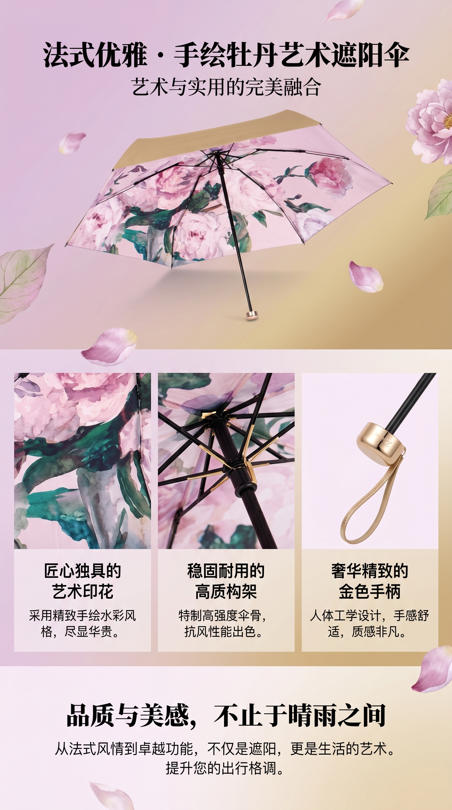 花卉图案晴雨两用伞 防水防晒轻便折叠女士男士通用详情1