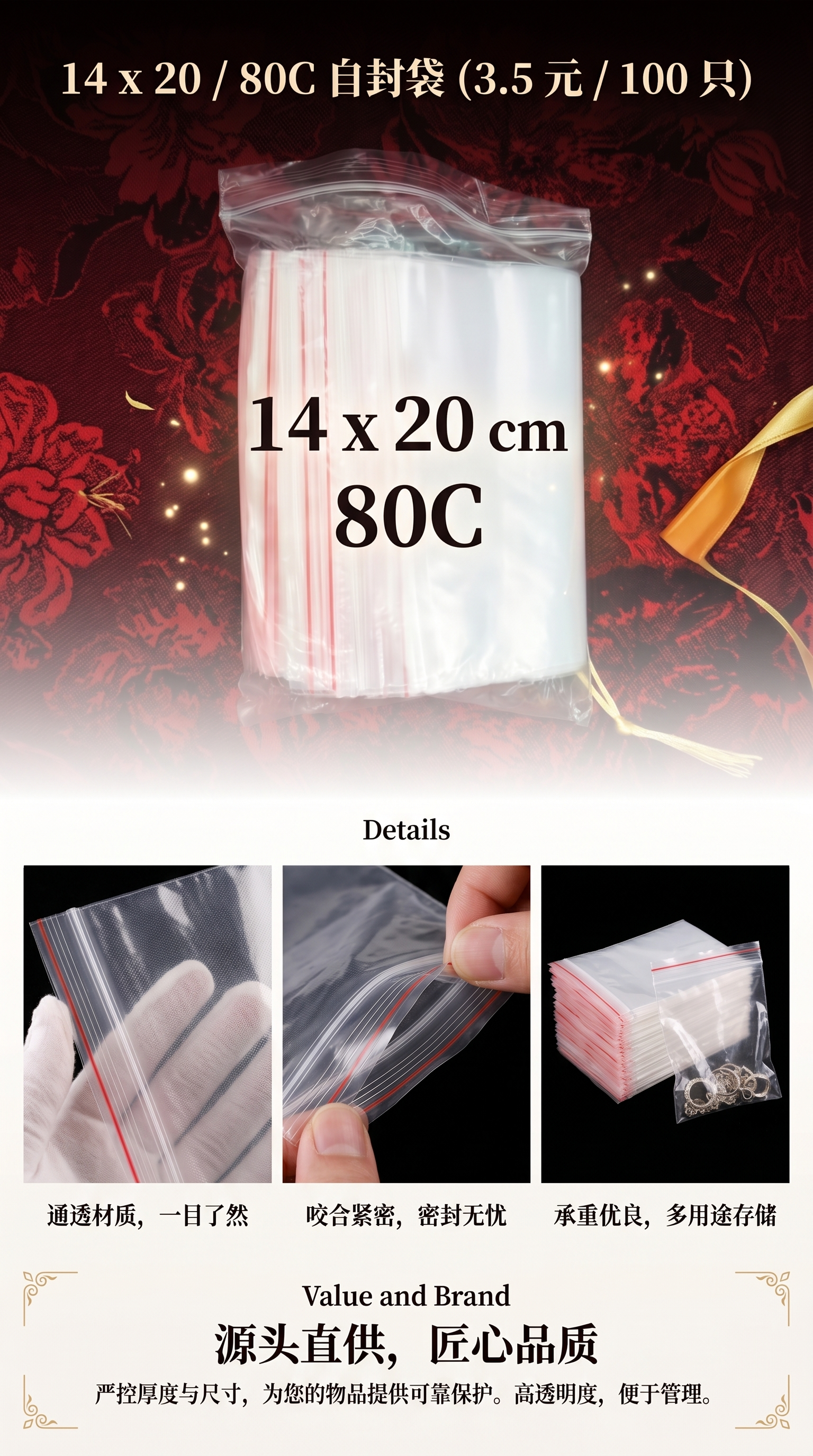 White-sealed plastic bags, food-grade thickened sealed preservation bags, household storage bags pic 1