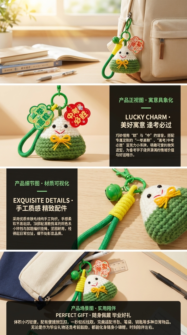 一举高粽钥匙扣挂件毛线粽子书包挂饰学生中考高考加油毕业小礼品详情2