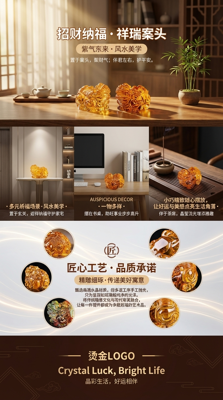 琥珀色貔貅摆件彩色玻璃雕刻工艺品手工烛台玻璃装饰品水晶摆件定制工厂直销水晶摆件财神元宝钱袋金砖貔貅苹果玻璃琉璃芒果小猪详情3