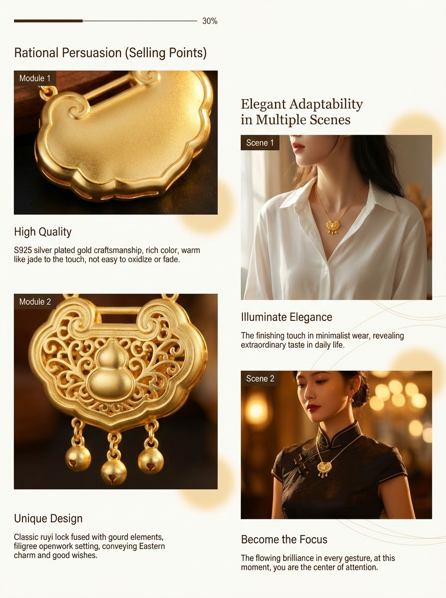 Gold hand-carved inlaid chain pendant, Thangka gold wrapped silver head jewelry, silver accessory jewelry pic 3