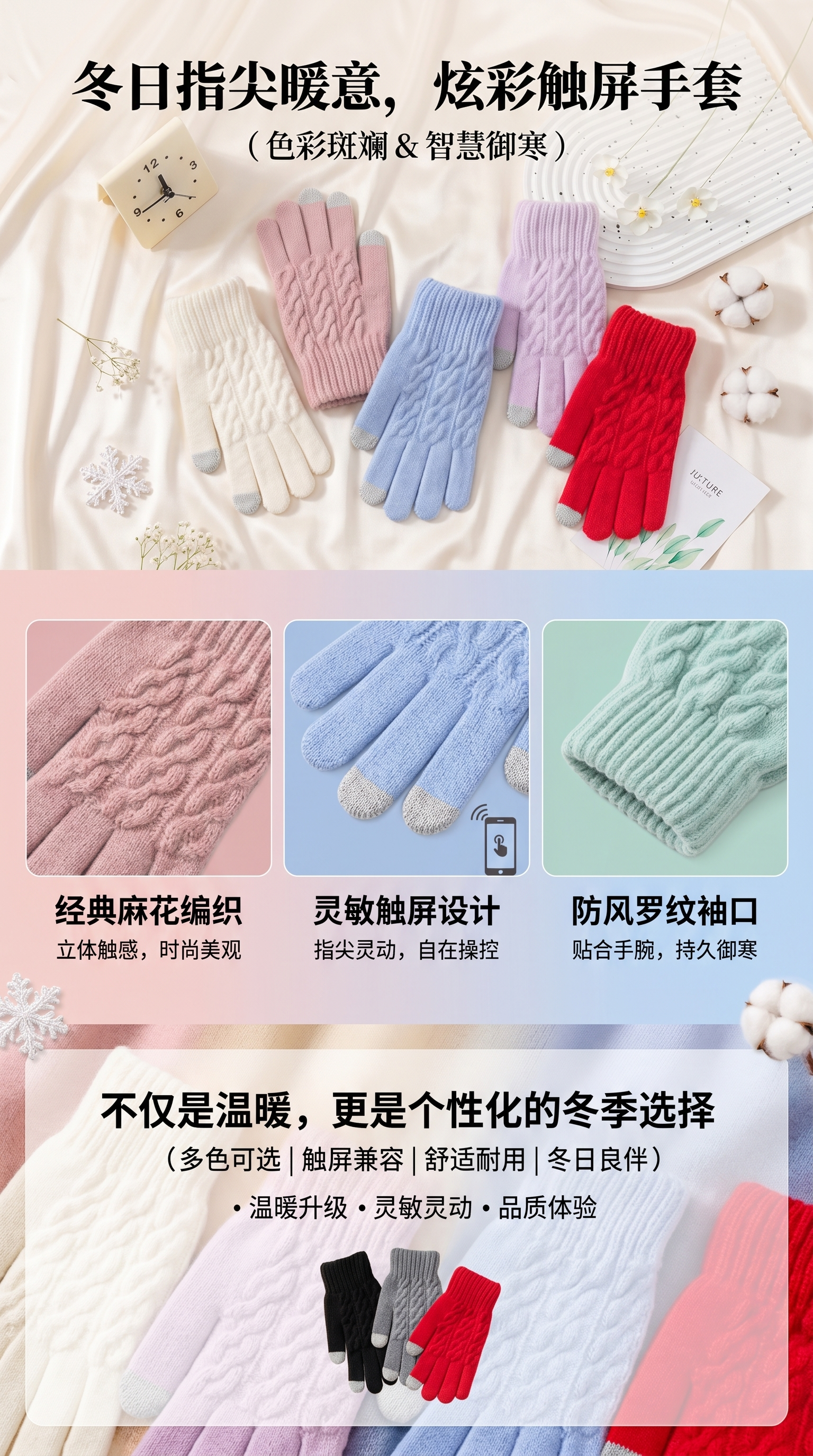 Knitted gloves, warm and anti-slip, children's warm, thick cotton fleece gloves for autumn and winter pic 1