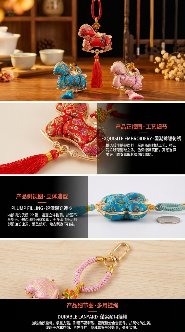 New Chinese-style intangible cultural heritage of the Year of the Horse, Song brocade, small beard, hanging cart, hanging bag, hanging key, hanging gift, minimum order of one. pic 2