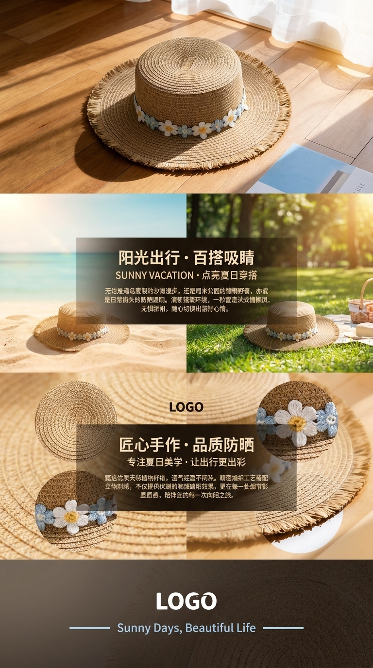 Lafite grass woven straw hat, flat top straw hat, beach hat, sun protection and shade hat, straw woven basket, natural, breathable and sun protection, suitable for seaside vacation, traveling, outdoor leisure and daily wear pic 3