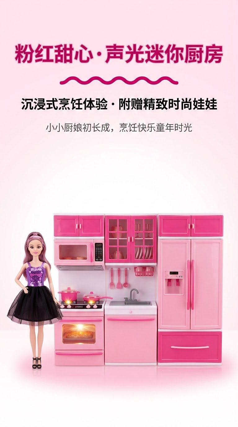芭比主题过家家厨房玩具套装生日礼物跨境热销玩具详情1