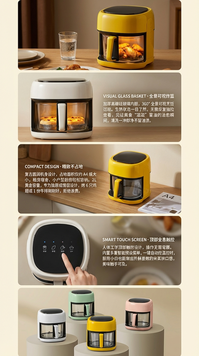 家用可视多功能大容量空气炸锅全自动智能薯条机无烟电炸锅详情2