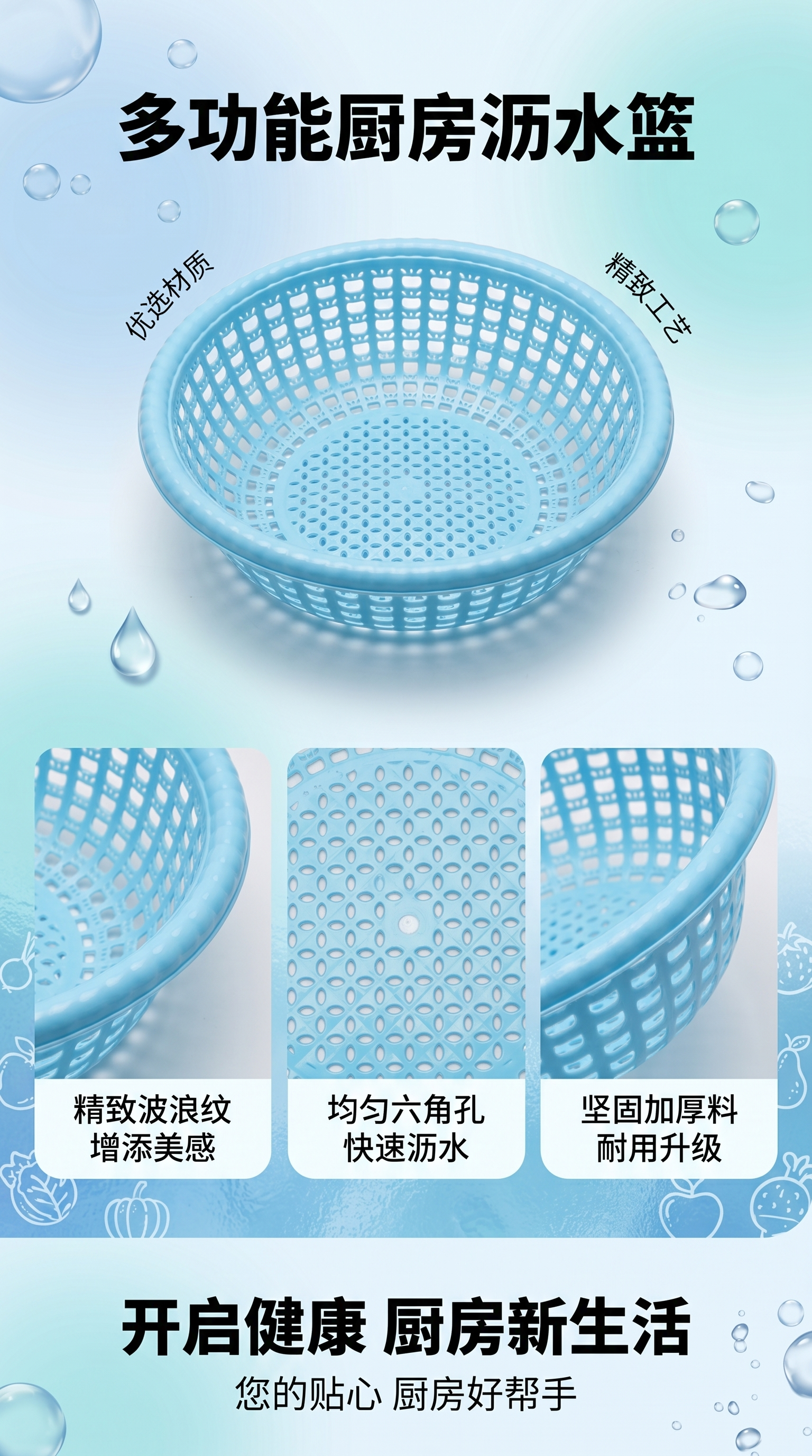 蓝色塑料沥水篮洗菜盆沥水篮跨境厨房用品详情1