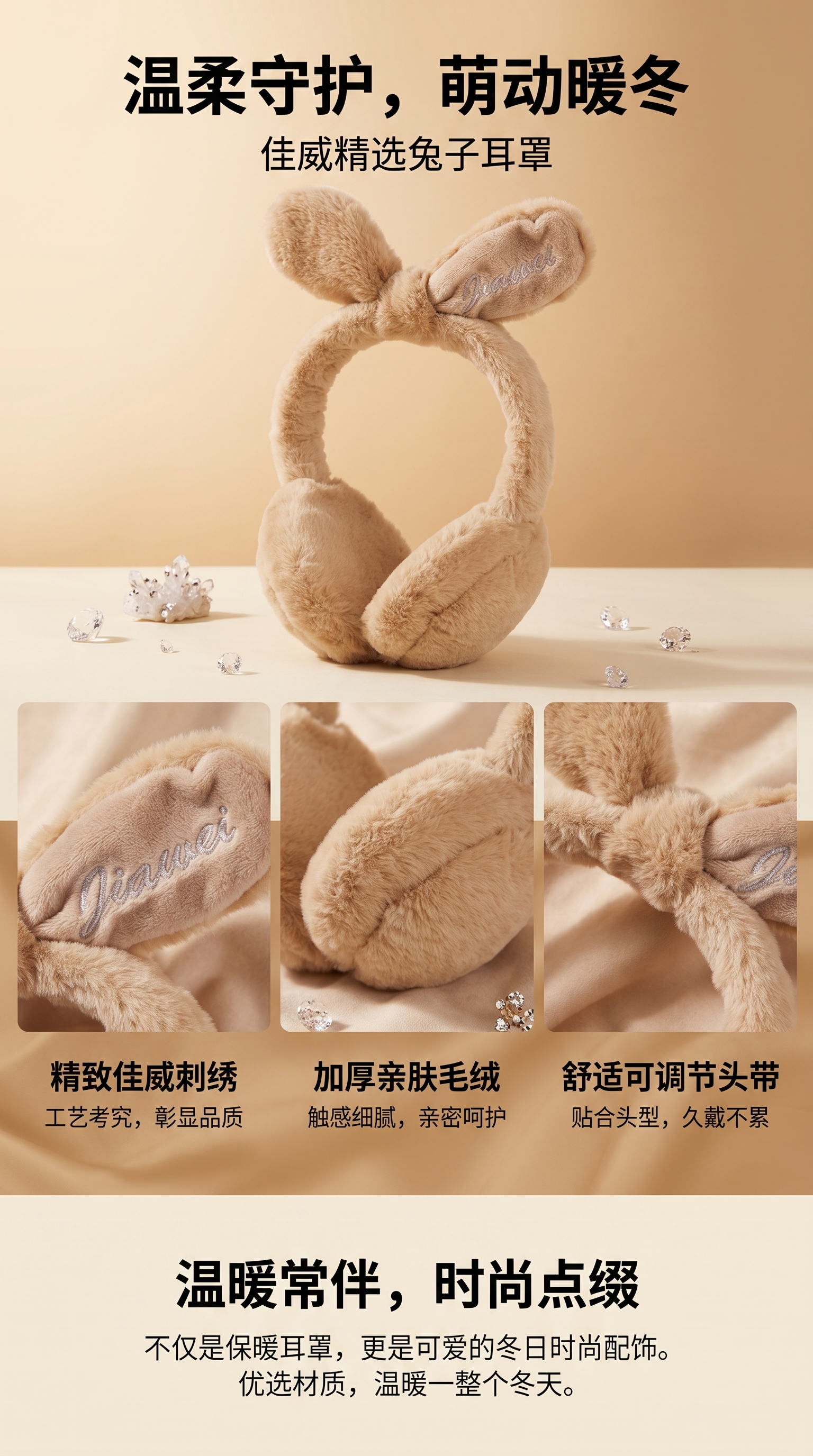 毛绒兔耳耳罩 加厚保暖可爱少女风冬季耳暖详情1