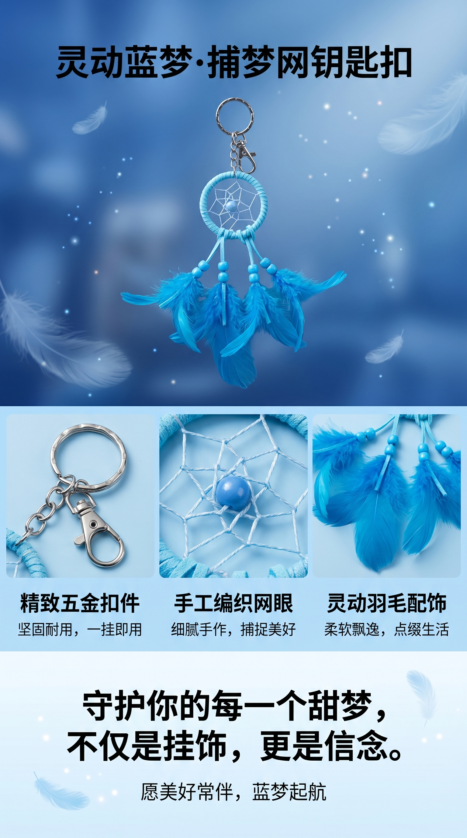 Blue feather Dream Catcher pendant, car keychain decoration, interior decoration pic 1
