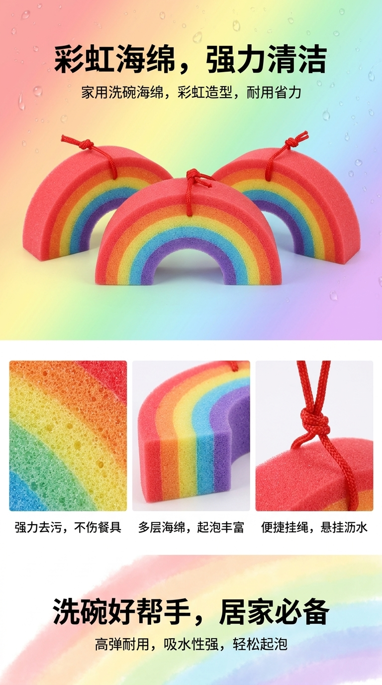 卡通彩虹造型沐浴花木柄洗澡神器浴擦搓澡巾浴刷搓澡工具清爽去角质详情1
