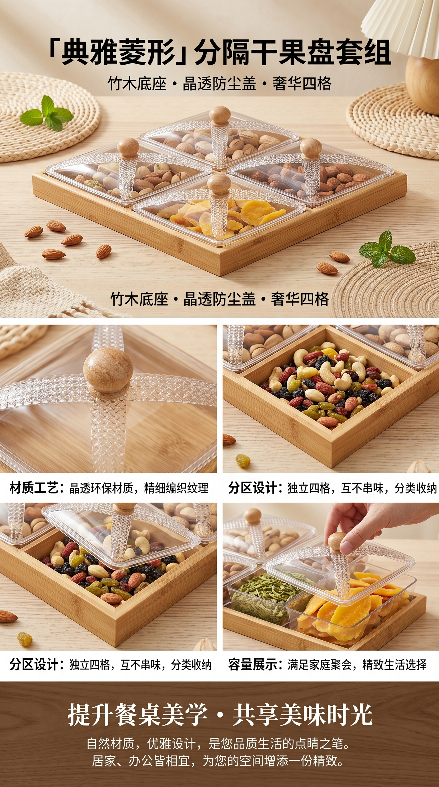 透明盖子木质托盘收纳盒简约家居桌面整理用品详情1