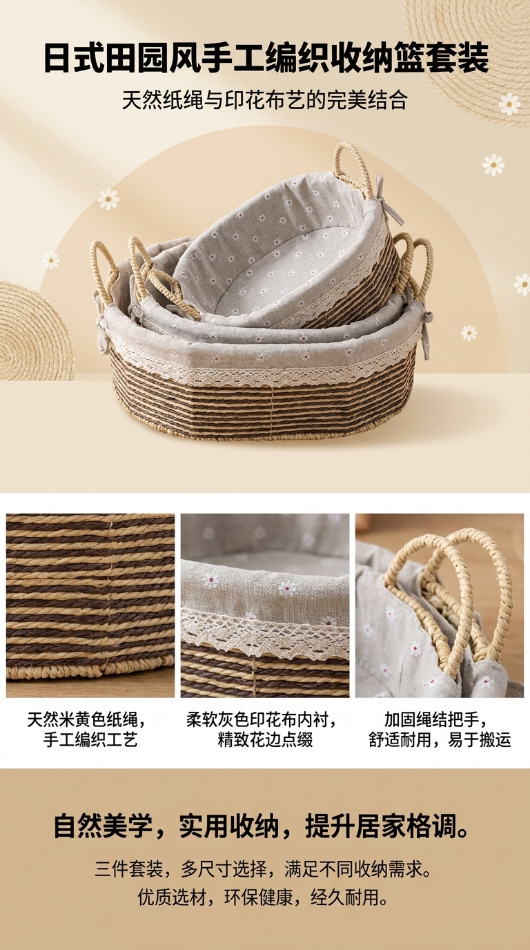 编织篮藤编收纳篮多功能家居用品手工编织篮子详情1