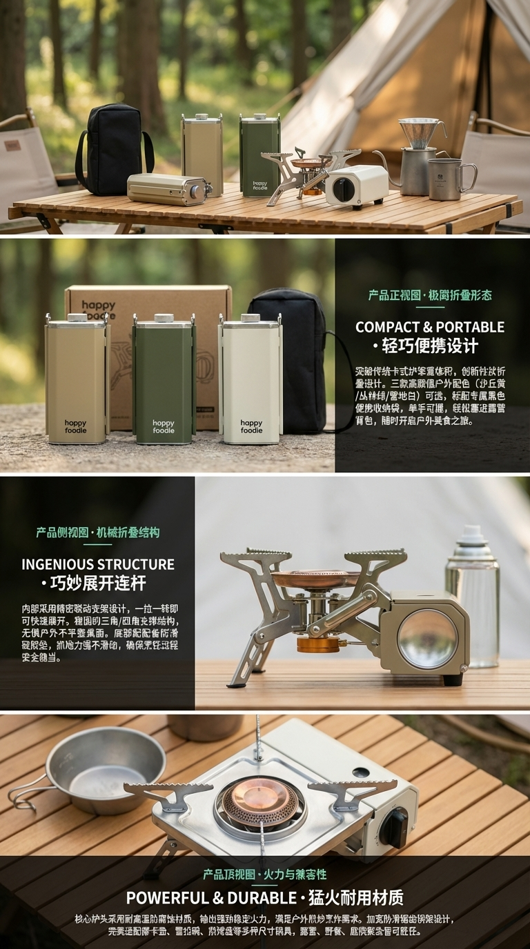 Happy Foodie HF-89跨境爆款便携折叠卡式炉铝合金折叠炉野营炉源头工厂详情2