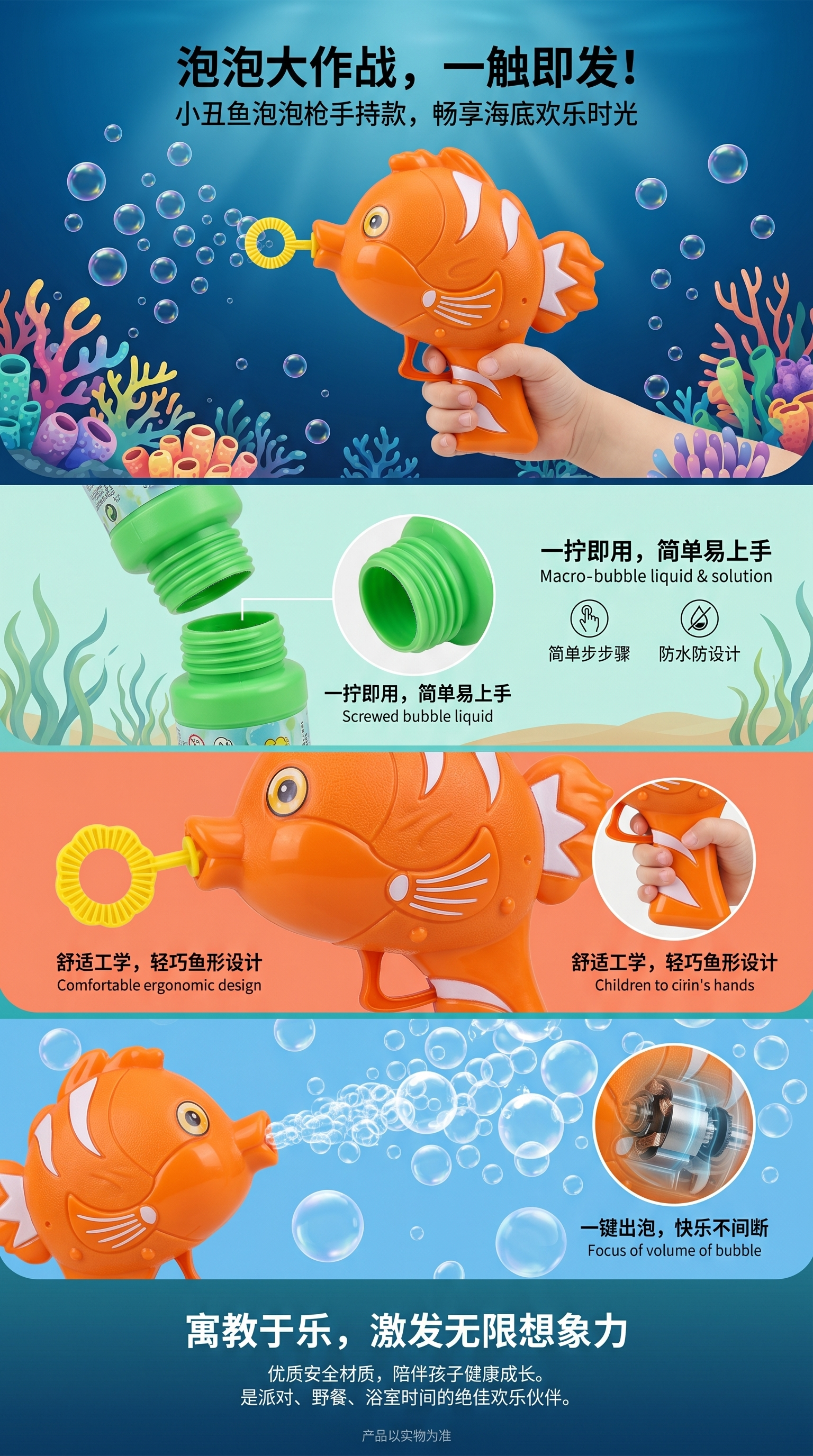 小丑鱼泡泡枪儿童夏季卡通泡泡机玩具180g泡泡棒详情1