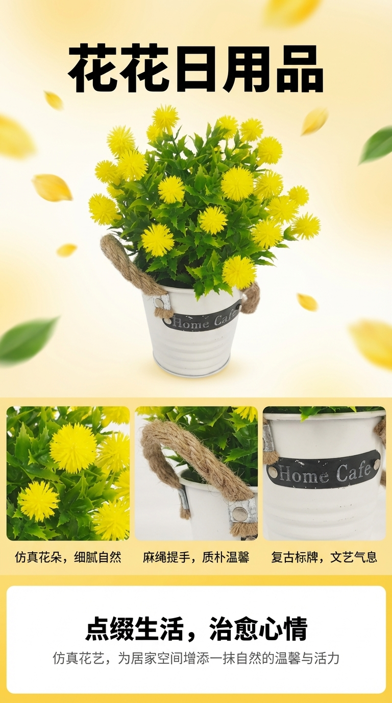 仿真花假花铁皮桶小球盆景装饰客厅卧室餐桌等等110437828详情1
