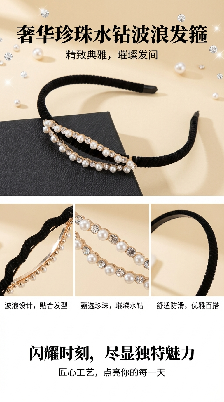 派对头箍女士拼接韩版皮革发箍细发饰详情1