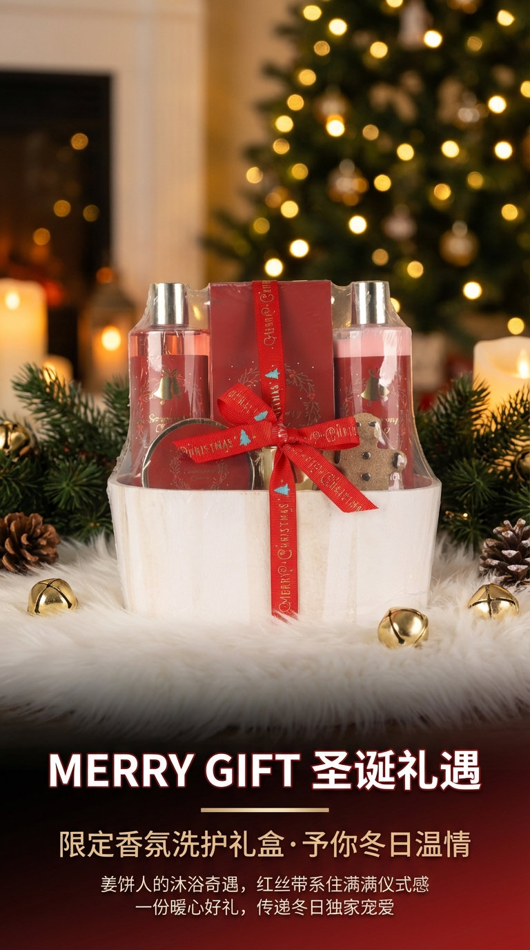 Christmas Bath Gift Set High-end bathroom gift set, optional scented body lotion, body wash, bath salt, scrub, explosive salt, scented candle combination pic 1