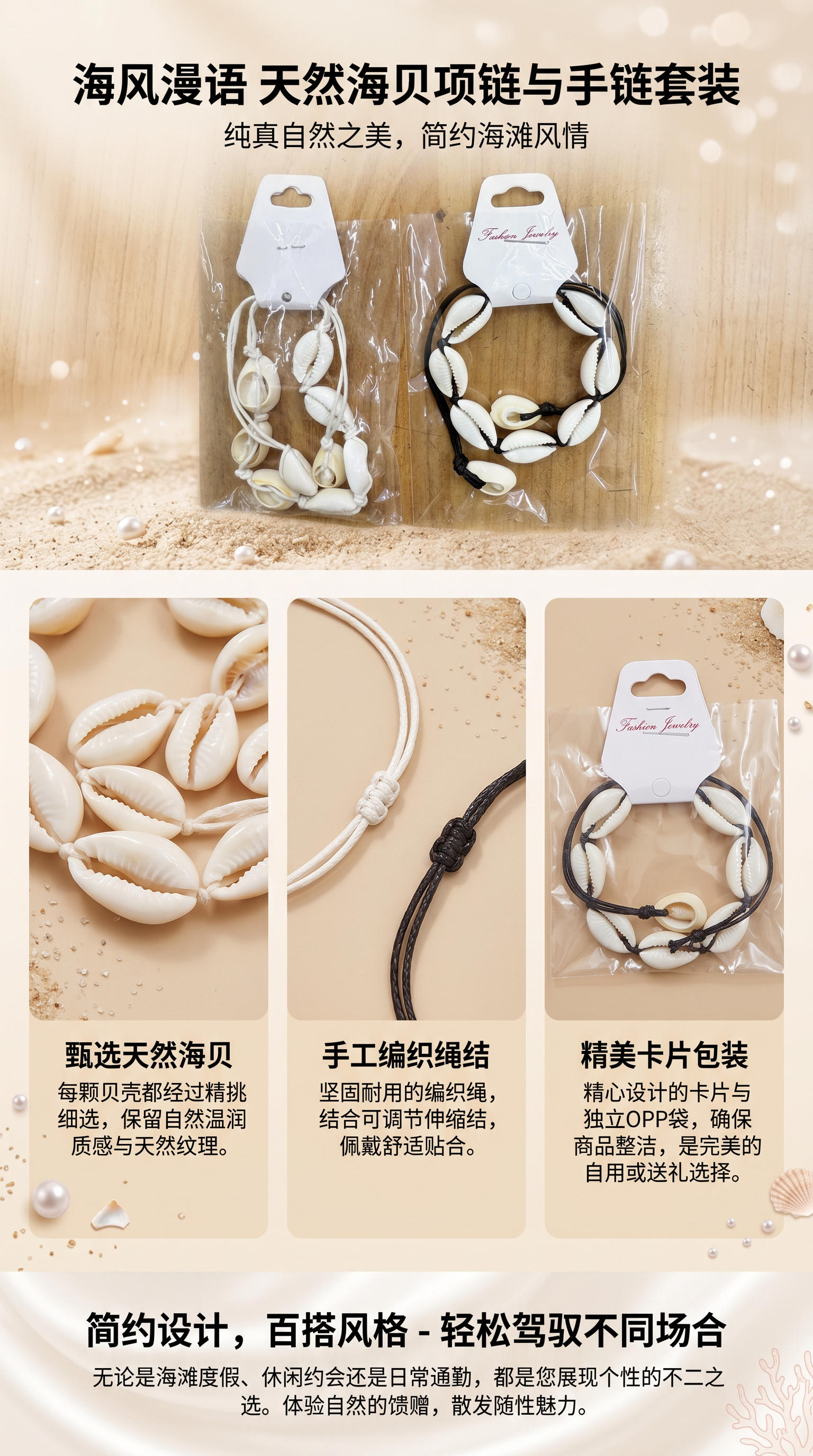 贝壳手链天然海贝编织简约时尚女士手腕饰品详情1