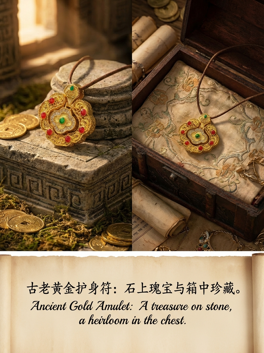 Gold gemstone inlaid pendant, gold wrapped in silver, court gold hollowed-out pattern brocade ruyi lock silver jewelry accessory, auspicious cloud bringing good fortune gold enamel pendant pic 2