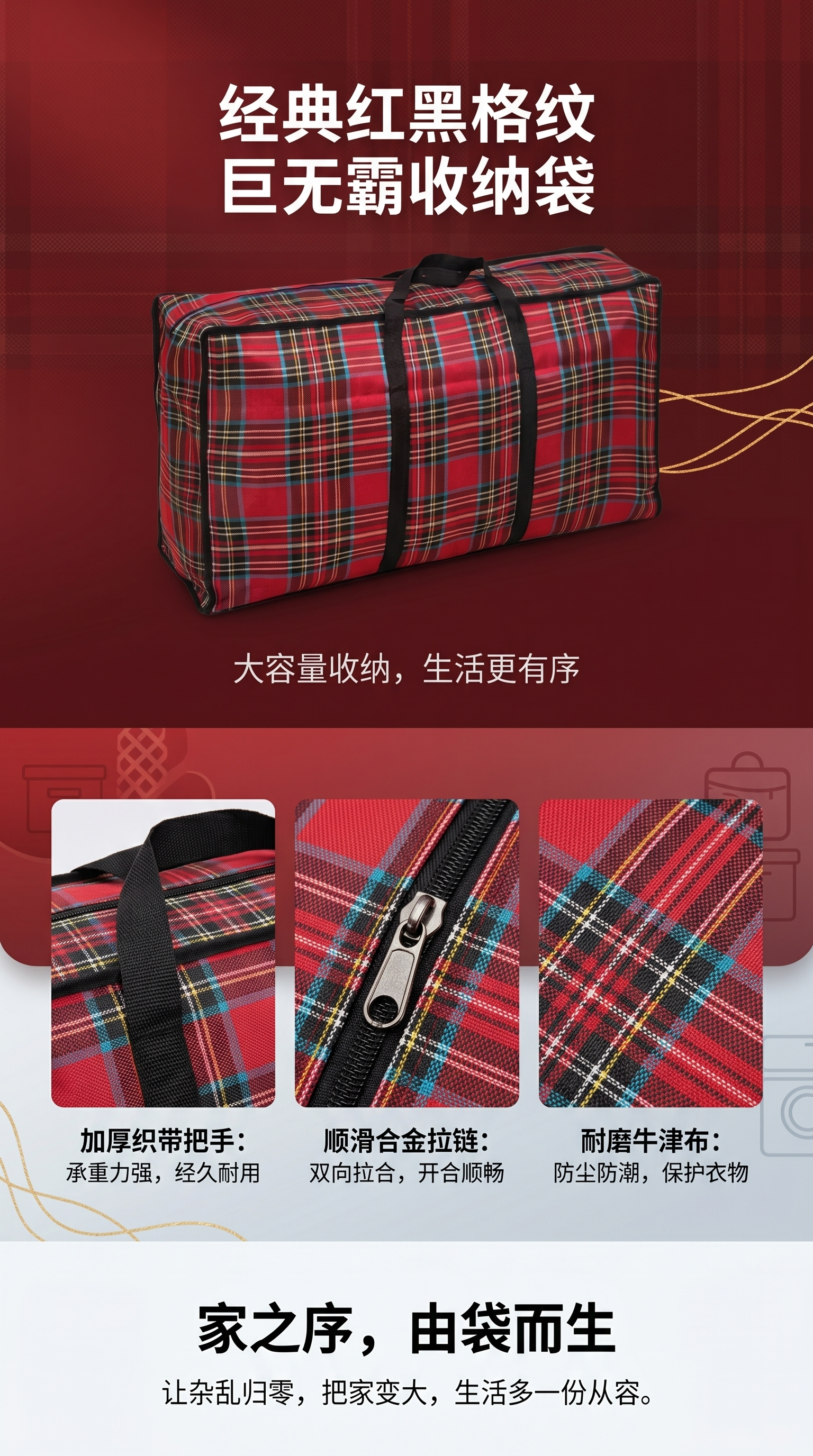 Checkered pattern luggage bag, travel storage bag, large-capacity lightweight folding handbag pic 1