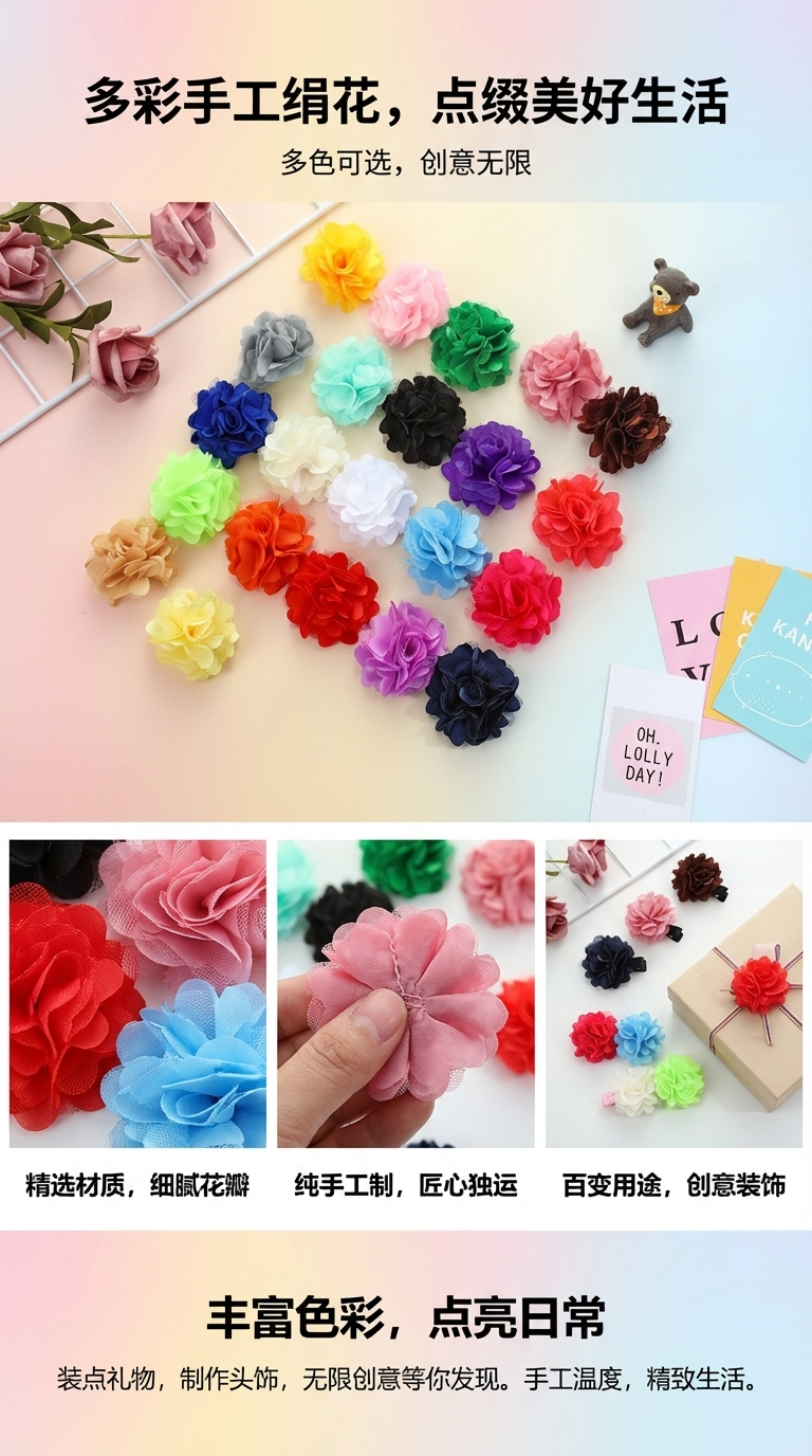 Versión coreana tela hilado flores ultra belleza flores hechas a mano DIY accesorios accesorios han fan accesorios para el pelo tocado material wholesale pic 1