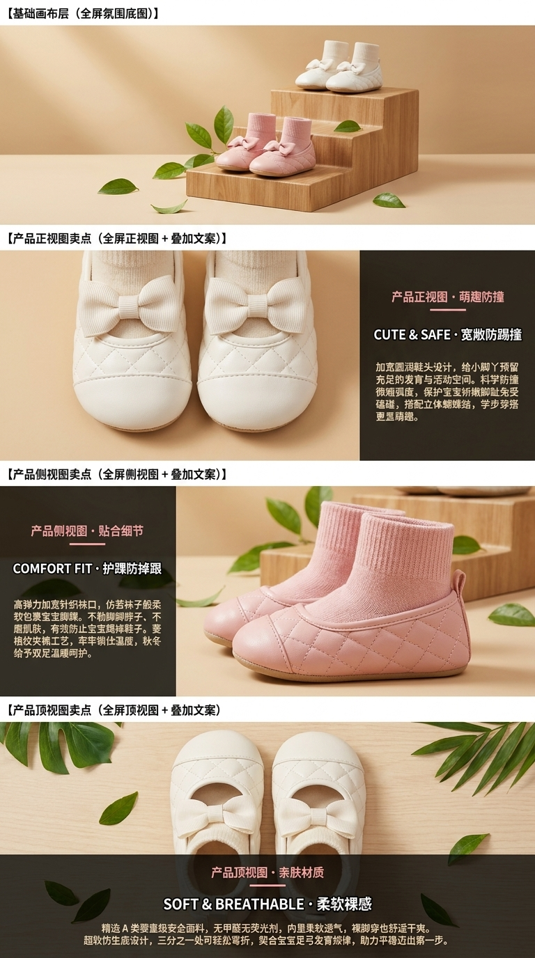 新款宝宝时尚舒适防滑学步鞋女孩蝴蝶结带袜子款详情2