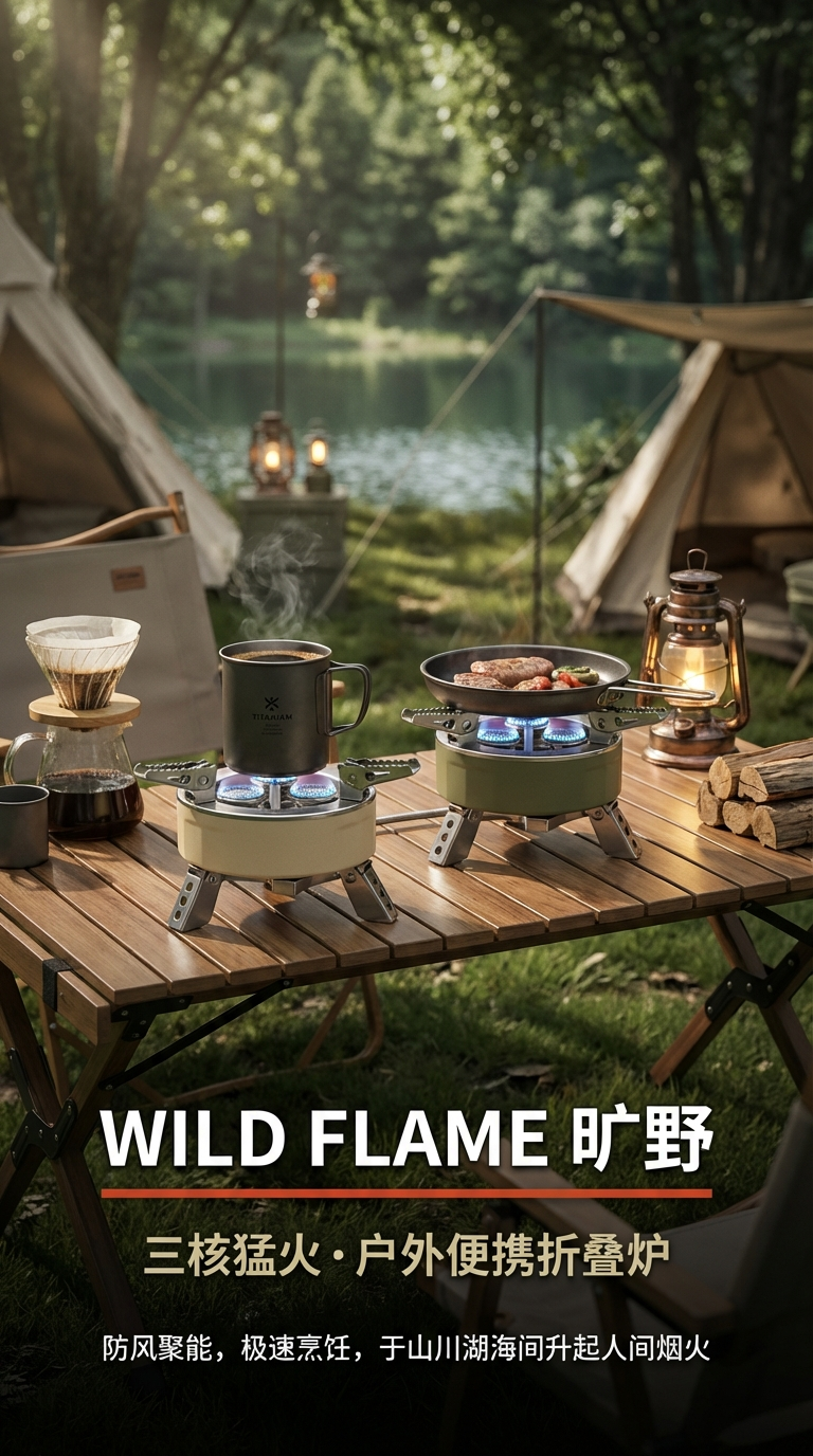 户外便携式三芯猛火炉灶露营自驾游燃气炉具野炊野营瓦斯三头炉子详情1