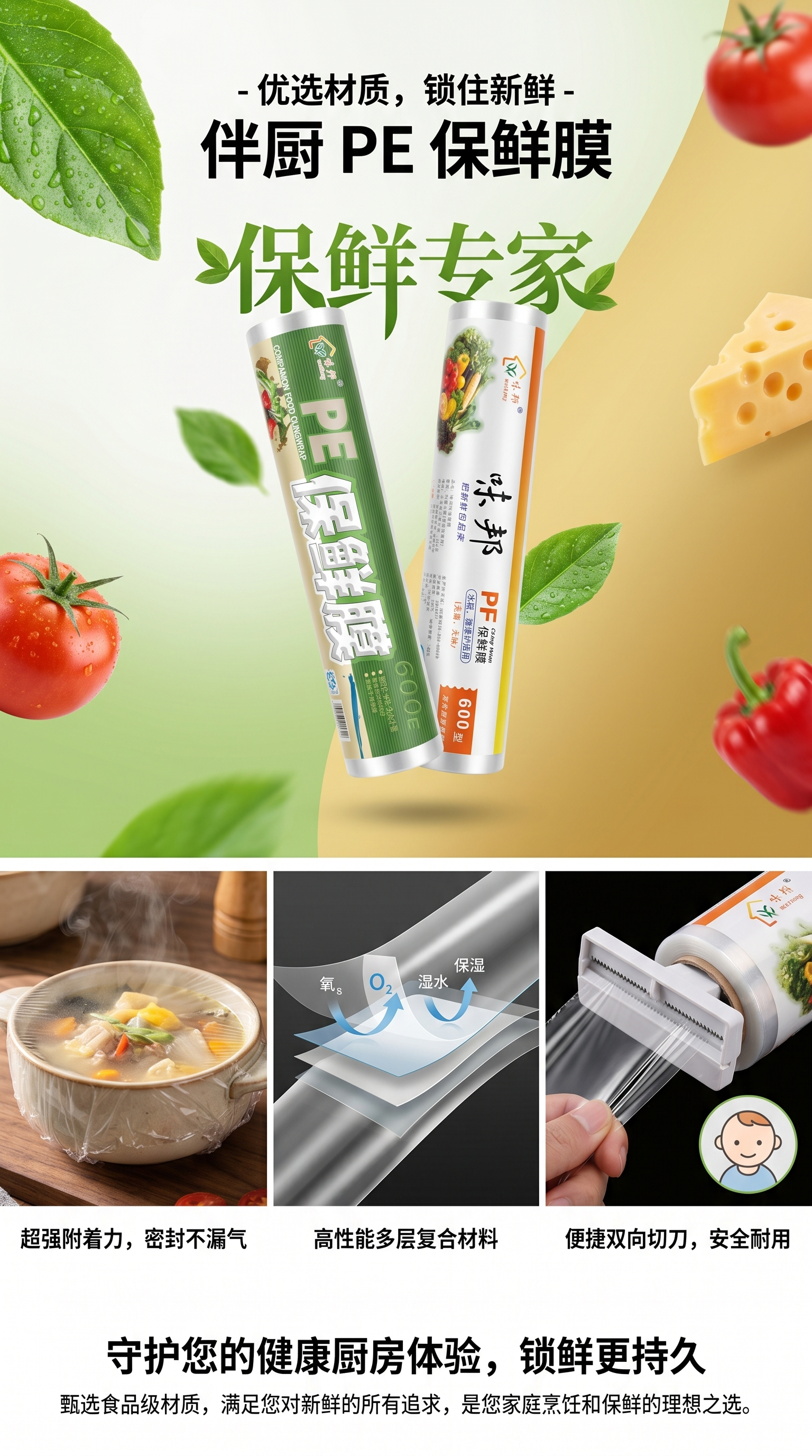 PE食品级保鲜膜食品保鲜膜 保鲜膜套 保鲜膜保鲜袋 30CM*100M详情1
