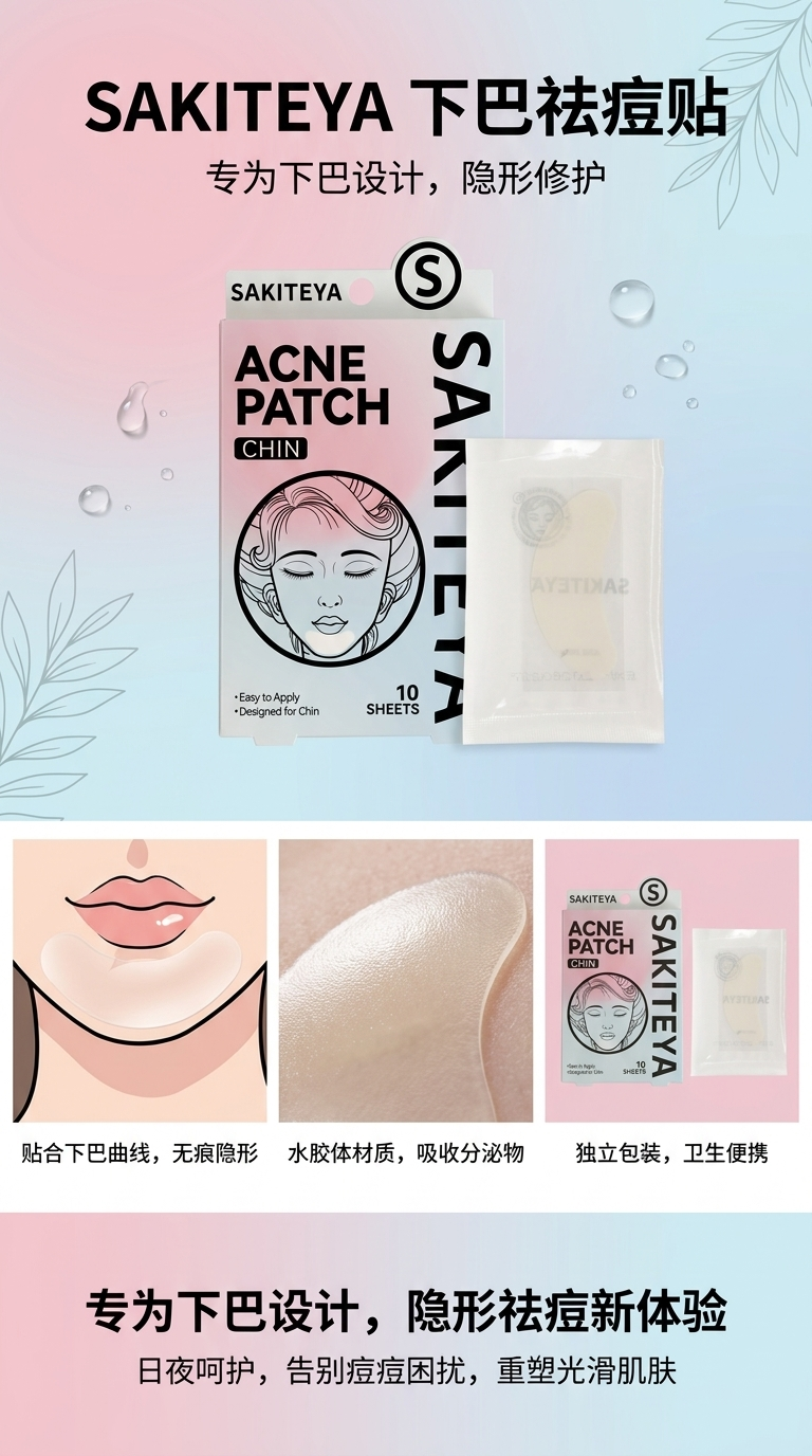 Cross-border export English acne patch, invisible concealer, transparent large area salicylic acid ultra-thin chin patch pic 1