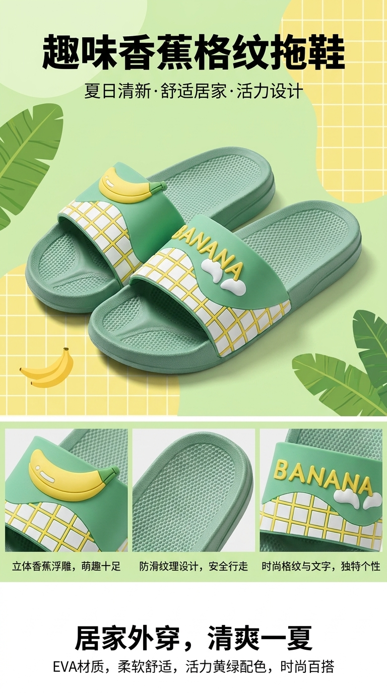 Cartoon banana pattern slippers with anti-slip soft soles, comfortable for home use, men's and women's styles pic 1