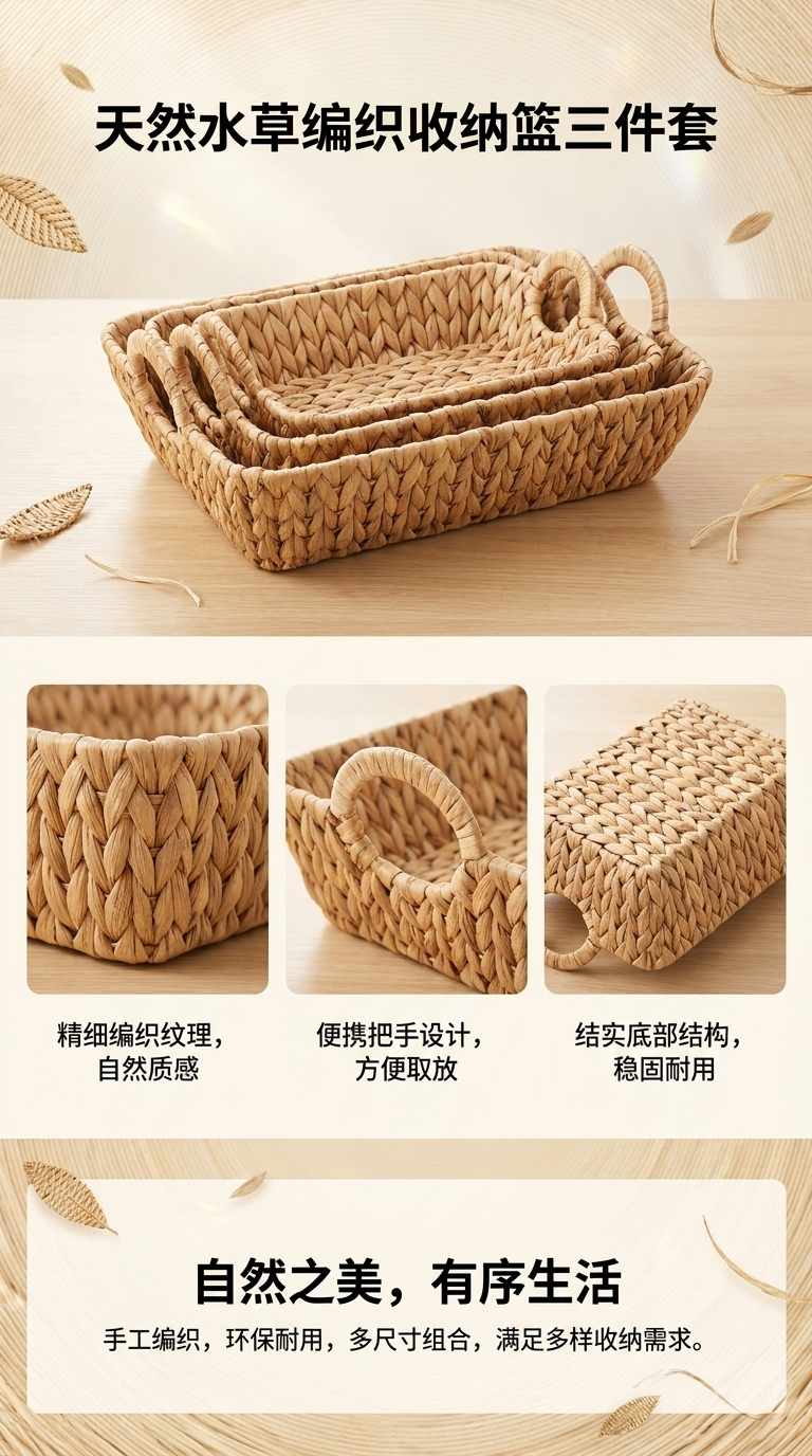 编织篮收纳篮藤编篮子手工编织篮日常用品家居装饰篮子详情1