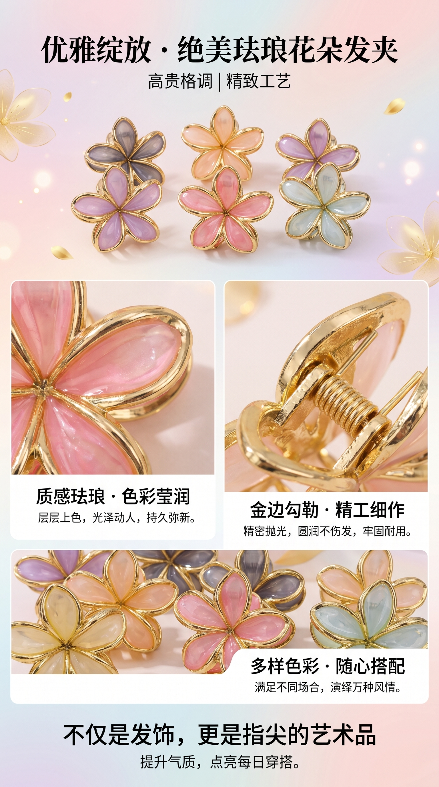 鸡蛋花发夹女高级感盘发抓跨境渐变糖果色鲨鱼夹发抓详情1
