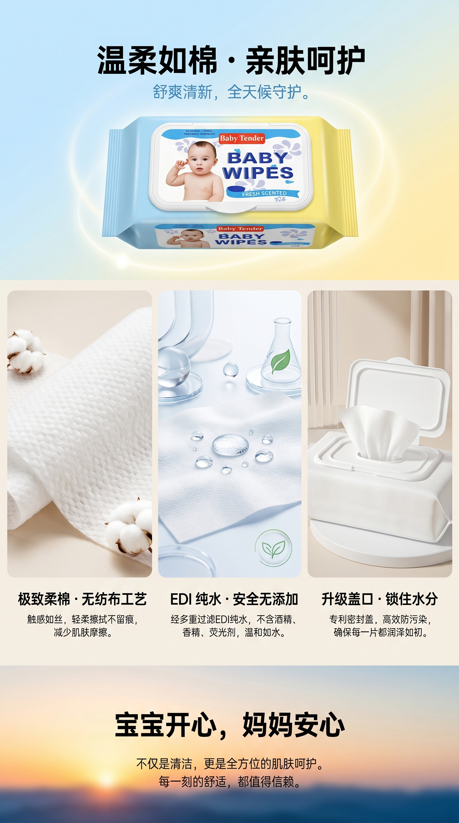 Baby Tender婴儿湿巾独立包装100抽 清爽温和无香型详情1