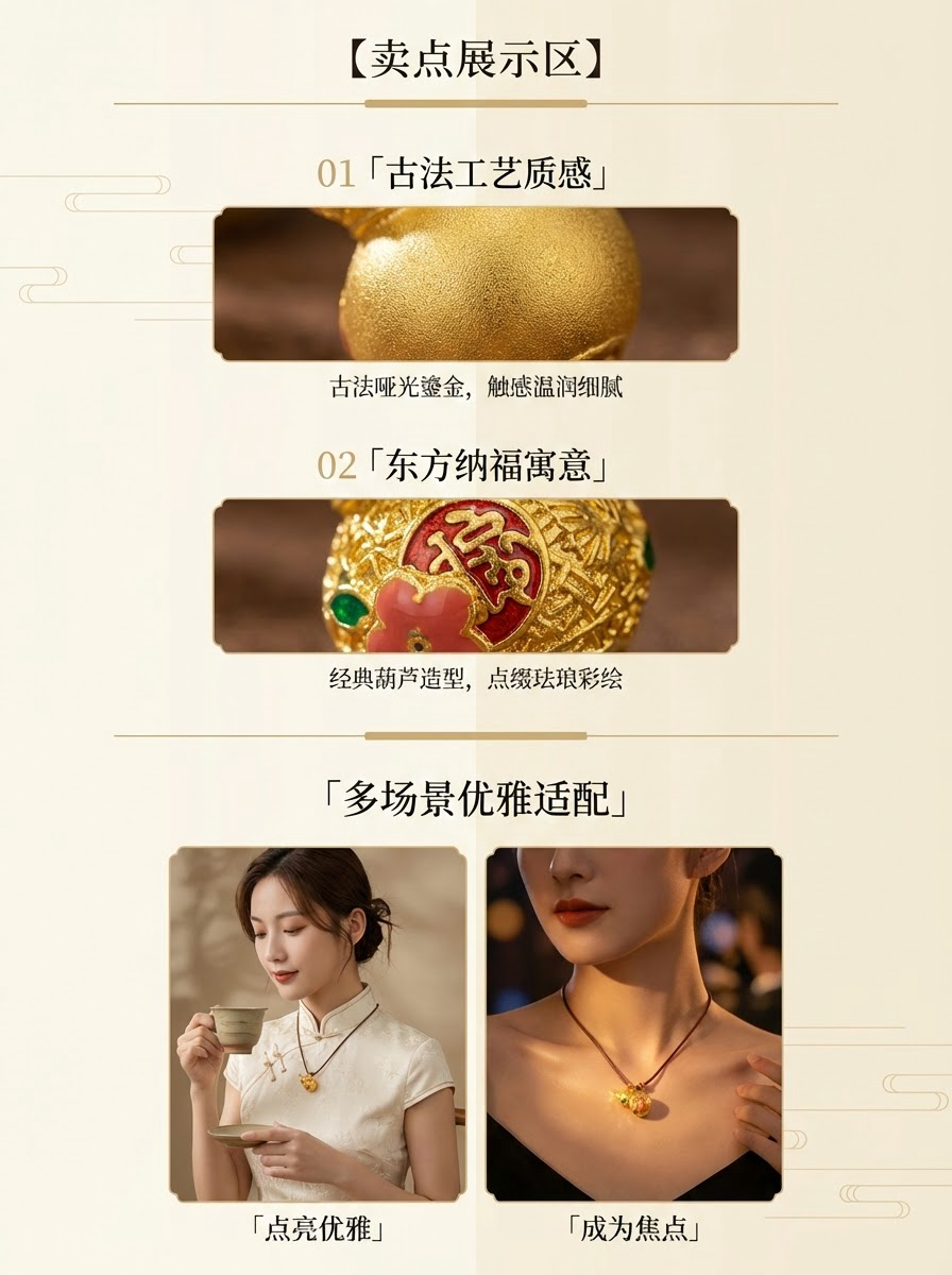 Golden gourd pendant necklace, 999 gold wrapped in silver, hand-carved enamel color lanyard, fashionable and simple, versatile accessory pic 3