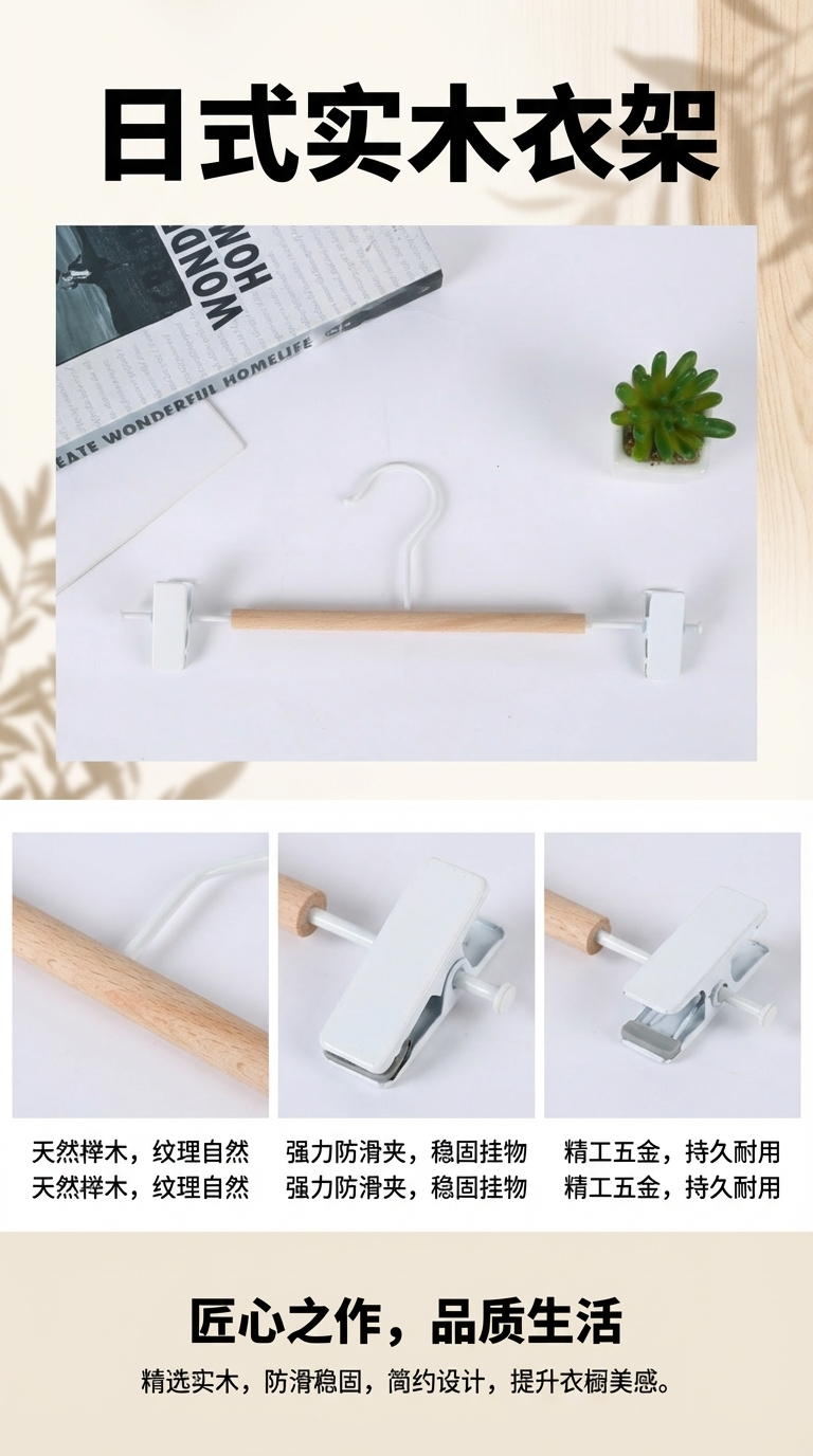 Nordic style simple color contrast beech wood skirt and trouser holder, home solid wood wooden trouser hanger, wooden ironwork powder-coated trouser hanger, white pic 1