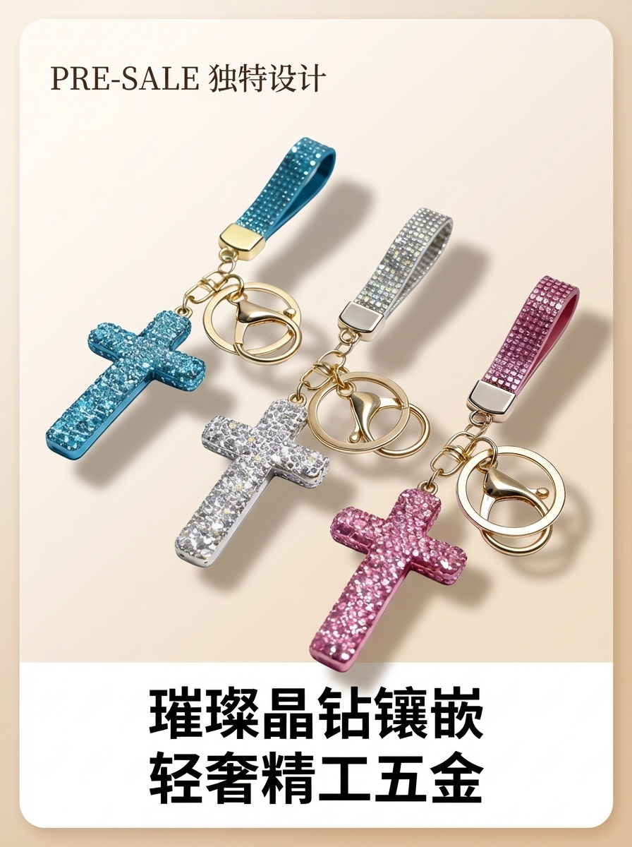 镶钻十字架钥匙扣水钻条钉钻辅料爪链辅料钻贴详情2